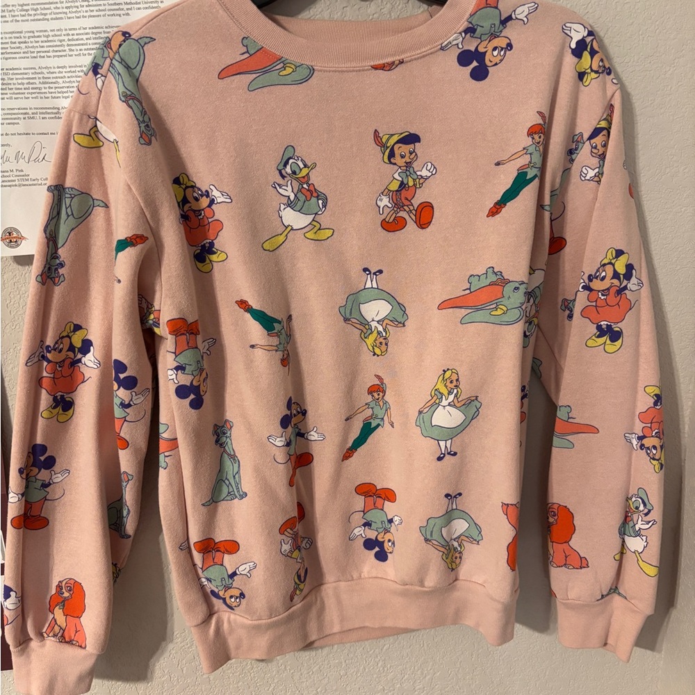 Disney Pink Crew Neck Sweater with Playful Character Designs